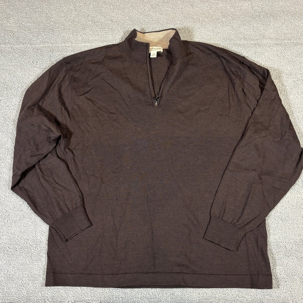 Pronto Uomo Mens XXL Brown Extra Fine Merino Wool Quarter Zip Sweater Mock Neck